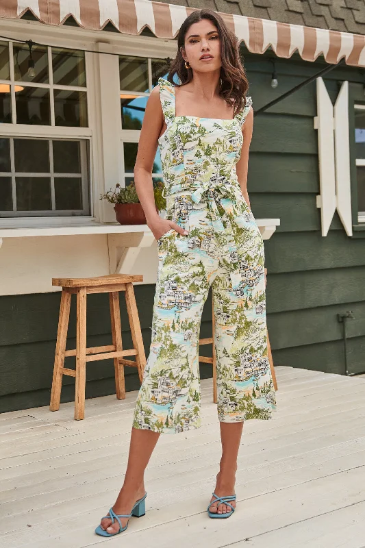 Trendy Aesthetics Francine Toile Print Cropped Wide Leg Jumpsuit