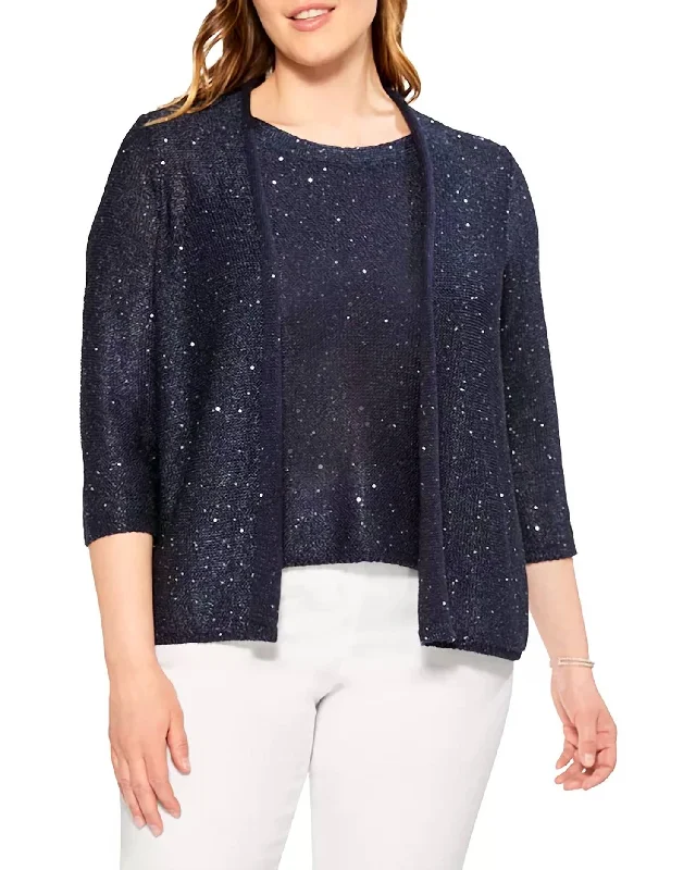 Elegant Women's Clothing Navy Sequin Cardigan