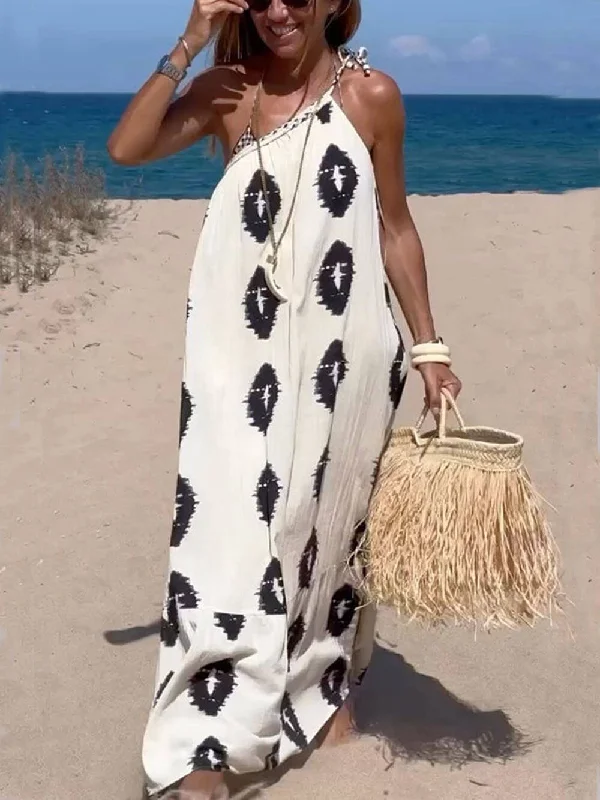 Chic Trends For The Fashion Savvy Sunshine Ethnic Print One Graceful Shoulder Loose Maxi Dress