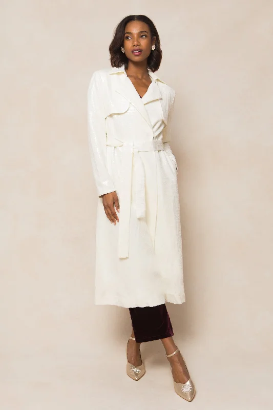 Limited Stock, Big Discounts Angelica Trench in White Sequin - FINAL SALE