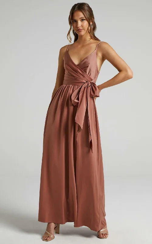 Trendy Boutique Online Limelight Satin High Low Maxi Dress - Mauve