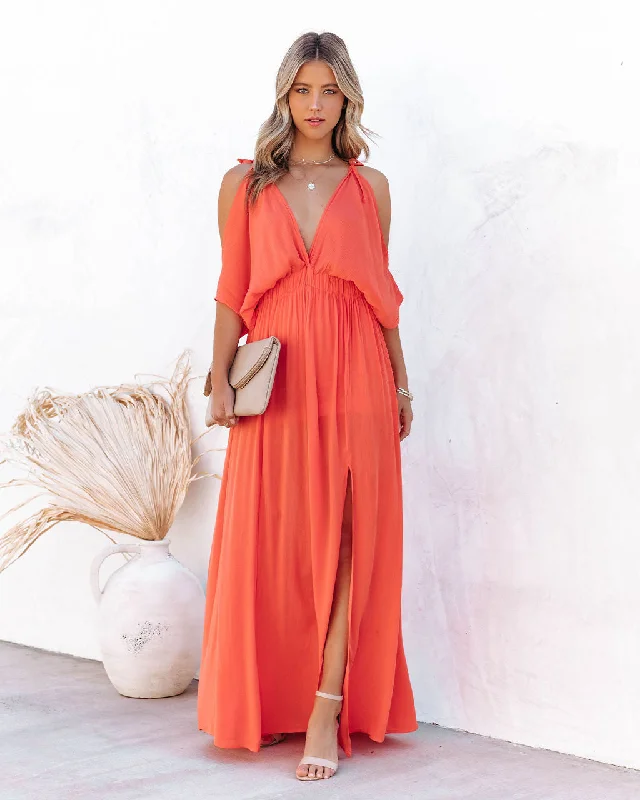 Affordable Online Boutique Korrine Cold Shoulder Maxi Dress - Coral