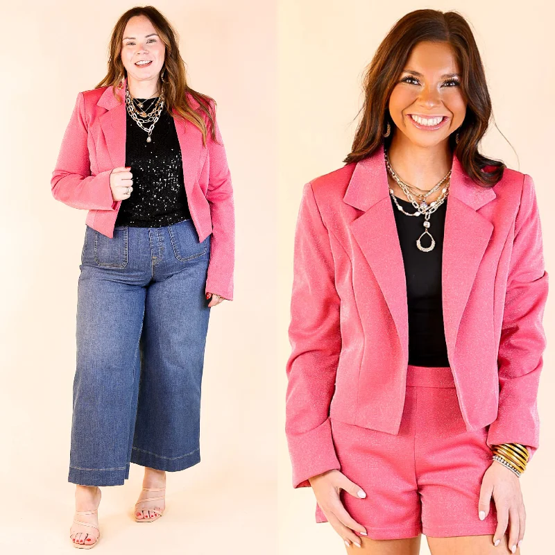 Everyday Women's Fashion Trends Encore Please Sparkle Cropped Blazer in Pink