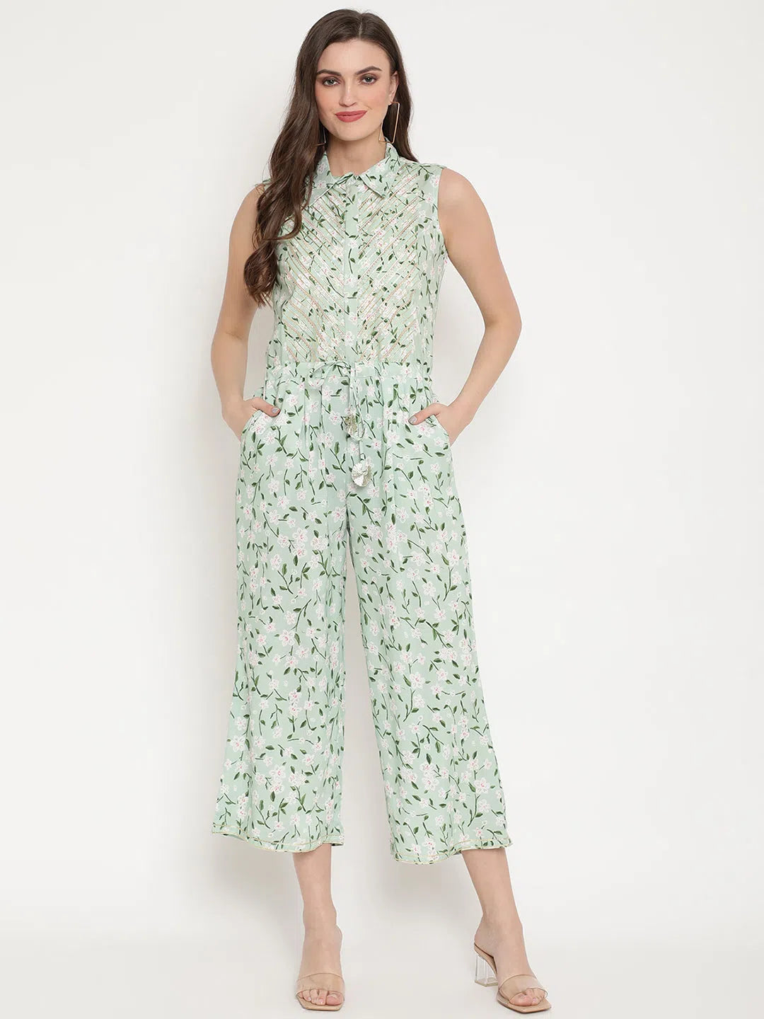 Sale Clearance Women Floral Standard Light Green Jumpsuits & Sets