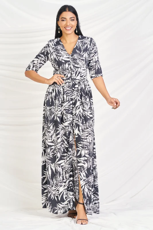 Exclusive Designer Collection Printed Black & White Maxi Dress