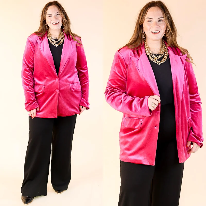 Additional Time-Limited Offers Touch Of Luxury Long Sleeve Velvet Blazer in Fuchsia Pink