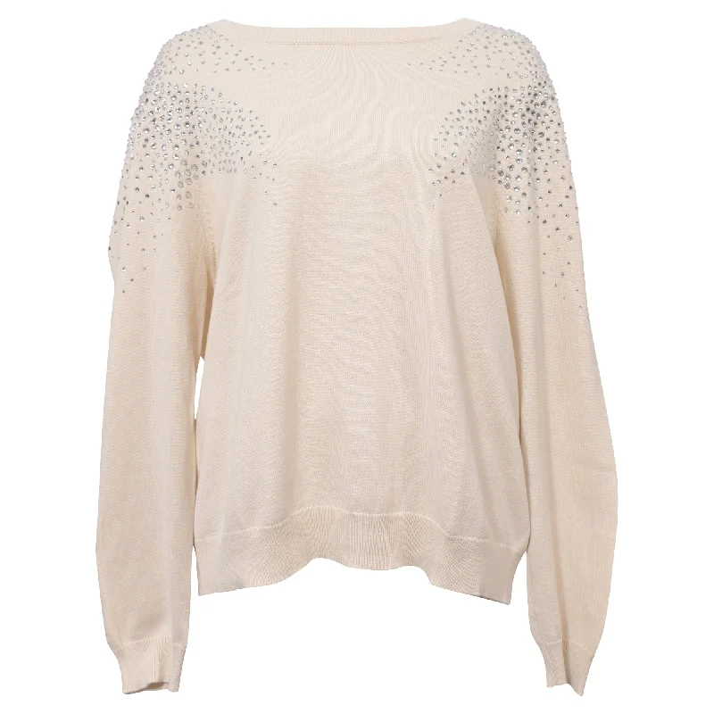 Eclectic Fashion Ba&sh Embellished Crewneck Sweater in White Cotton