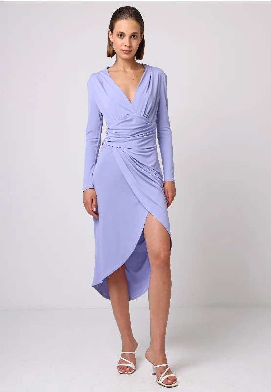 Casual Chic for Women Bodycon Wrap Midi Dress With Long Sleeves In Lilac