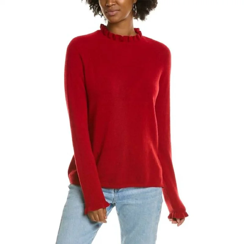 Discount Price Grace Ruffle Trim Pullover In Crimson