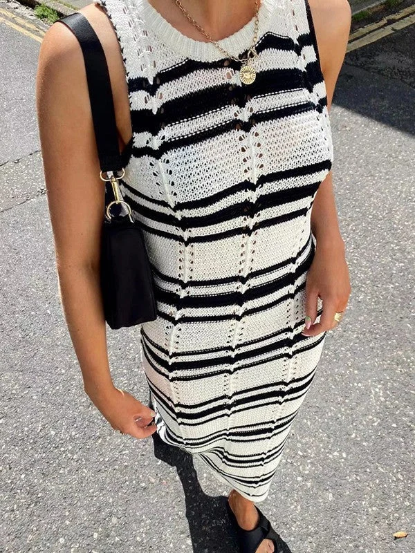 Exclusive Sale Sleeveless Striped Knit Maxi Dress