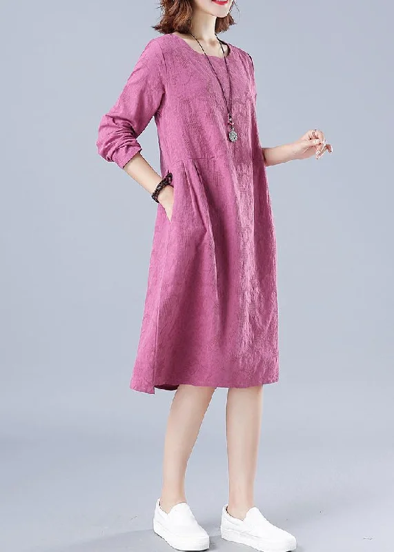 Durable Fashion Picks Organic Rose Jacquard Tunic O Neck Loose Spring Dresses