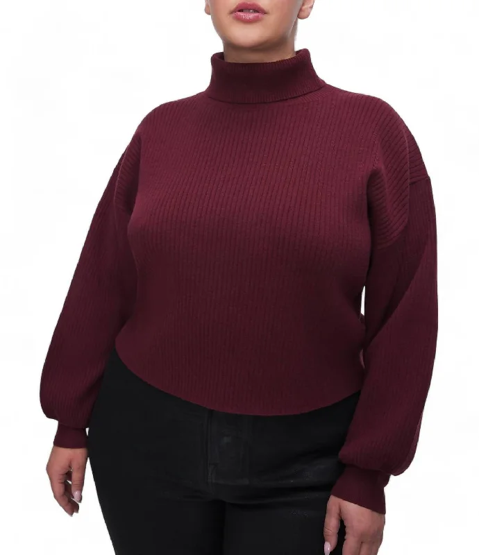 Modern Women's Fashion with Vintage Touches Ribbed Mock Neck Sweater In Malbec