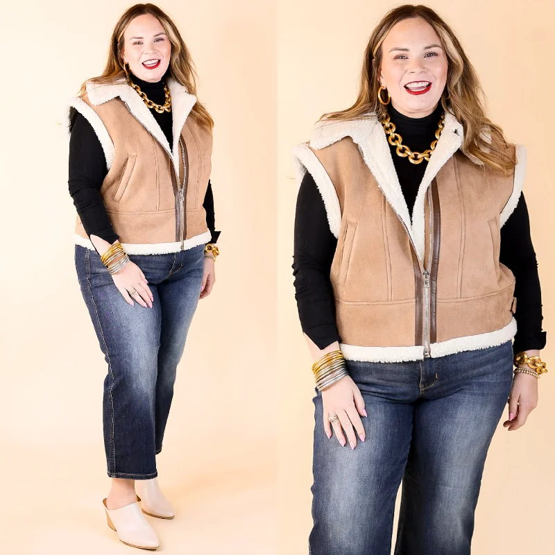 Wardrobe Refresh Cozy Outing Sherpa Lined Suede Vest in Light Tan