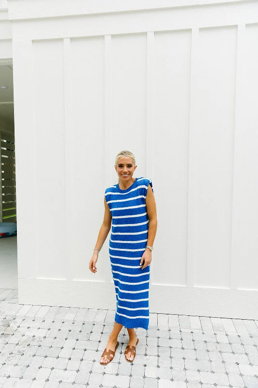 Wardrobe Upgrade Stay Happy Midi Dress - Blue/White