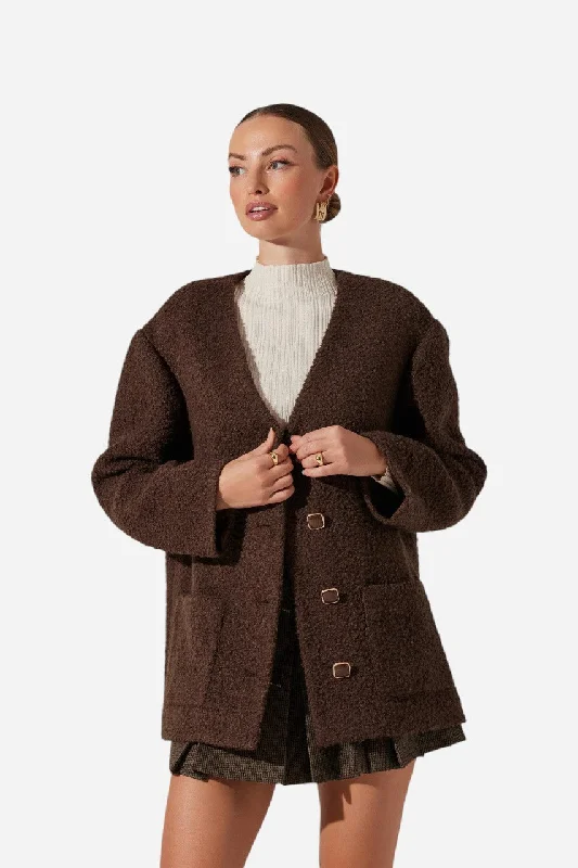 Trendy New Clothes ASTR the Label Maidy Boucle V-Neck Coat Brown