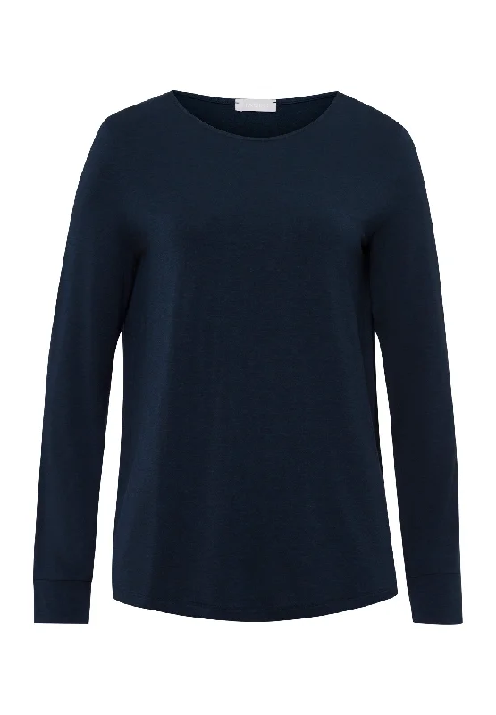 Affordable Women's Clothing Online Natural Elegance Relaxed Round Neck Top | Deep Navy 74948-1610