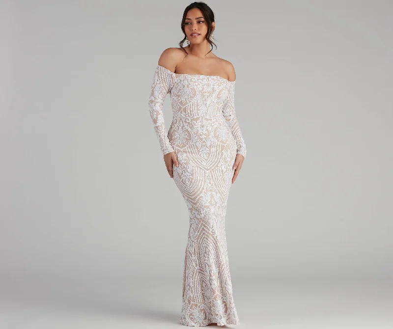 Budget-Friendly Fashion Sierra Sequin Off The Shoulder Formal Dress