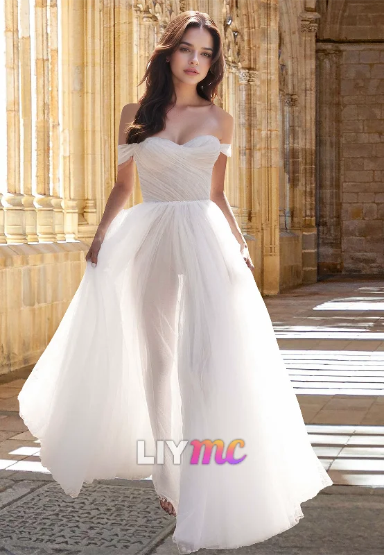 Special Offer For You LW002 - A Line Sweetheart Ivory Tulle Boho Wedding Dress with Slit