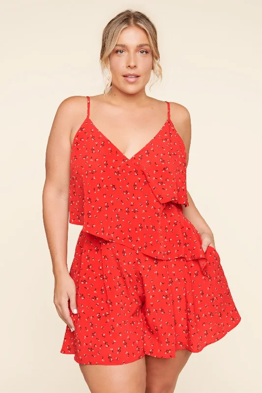 Chic & Cozy Apparel Encantar Cece Floral Print Ruffle Romper Curve