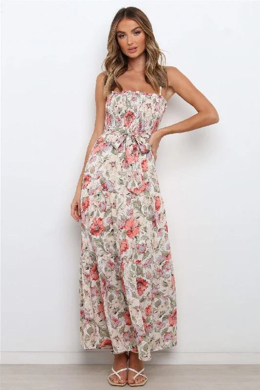 Online Clothing Stores Lilyanne Floral Smocked Tie Strap Maxi Dress - Blush Multi