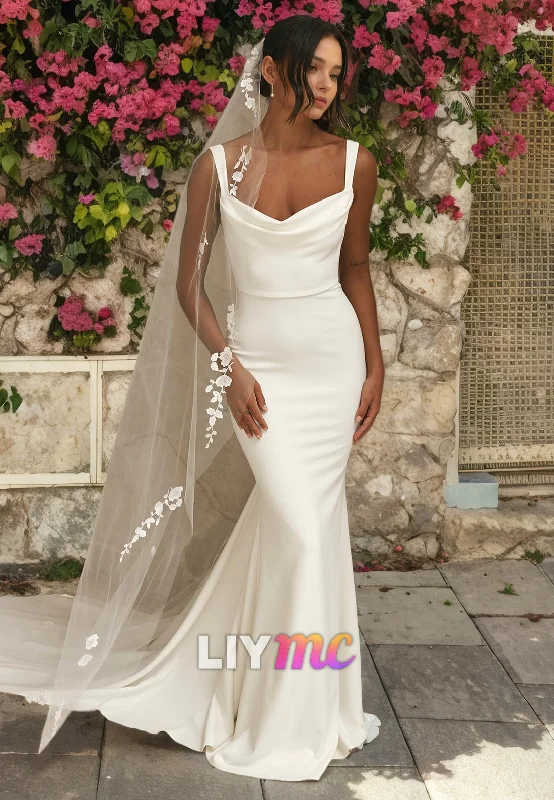 Vibrant Styles LW727 - Scoop Sleeveless Sleek Satin Fitted Mermaid Wedding Dress