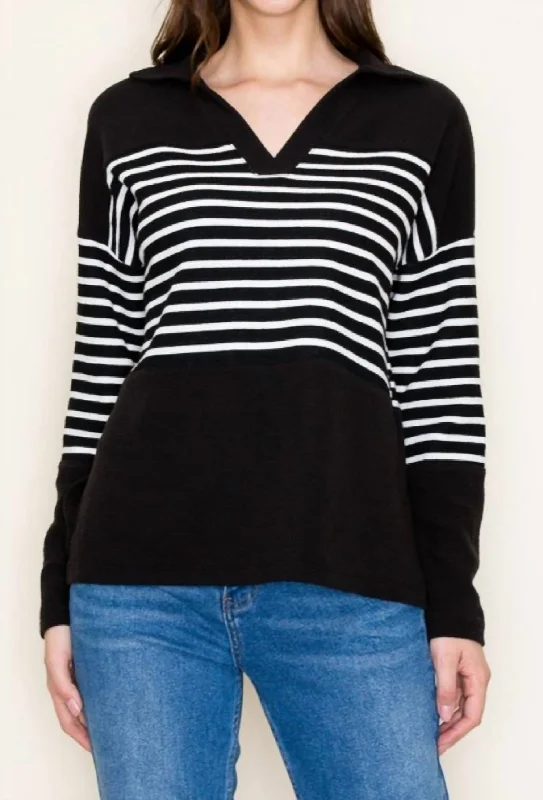 Women's Online Clothing Boutique Striped Collared Sweater In Black