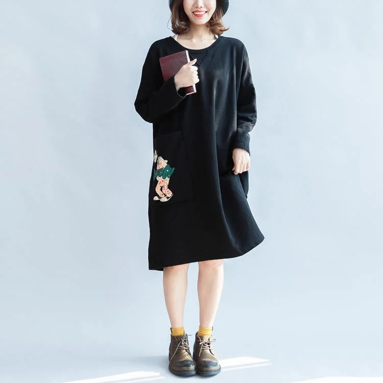 Catch Every Fashion Trend 100% cotton black carton sweat dresses long sleeve cotton dresses oversized 146cm bust