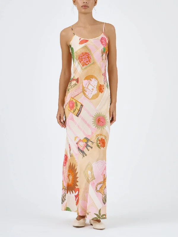 Sophisticated Fashion Unique Satin Print Charming Casual Suspender Maxi Dress