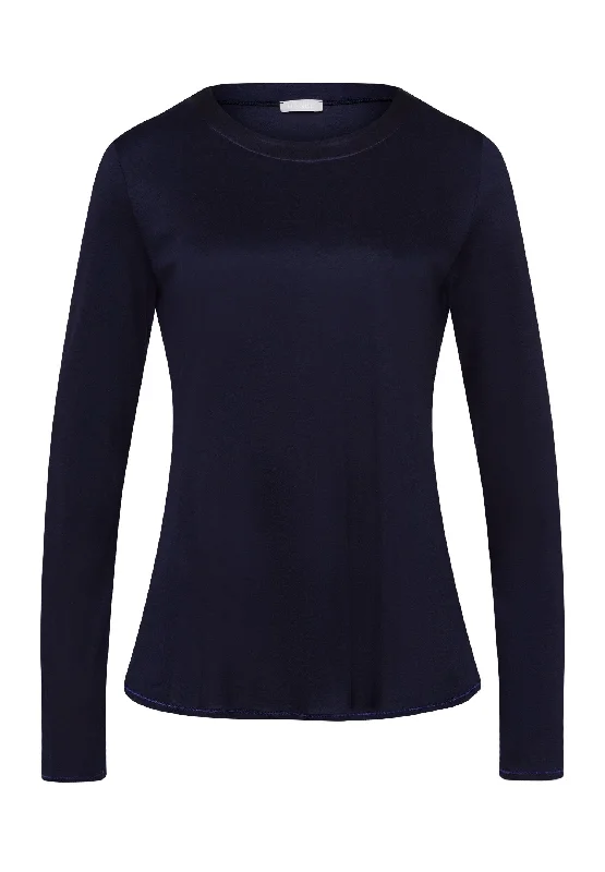 Minimalist Women's Fashion Clothing Grand Central TENCEL™ and Silk Trim Relaxed Top | Deep Navy 77381-1610