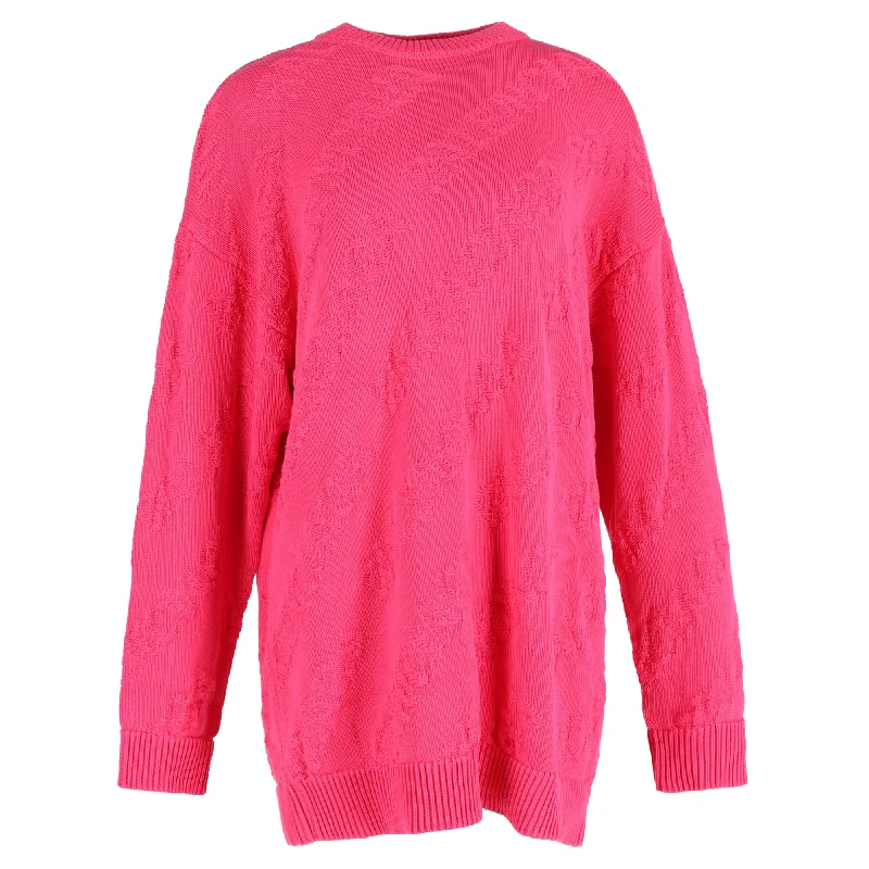 Online Boutiques Best Balenciaga  Textured Logo Crew Neck Jumper In Pink Cotton