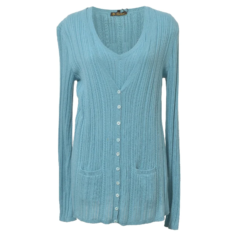 Women's Stylish Outerwear Loro Piana Twin Set Button Down Cardigan in Light Blue Cashmere