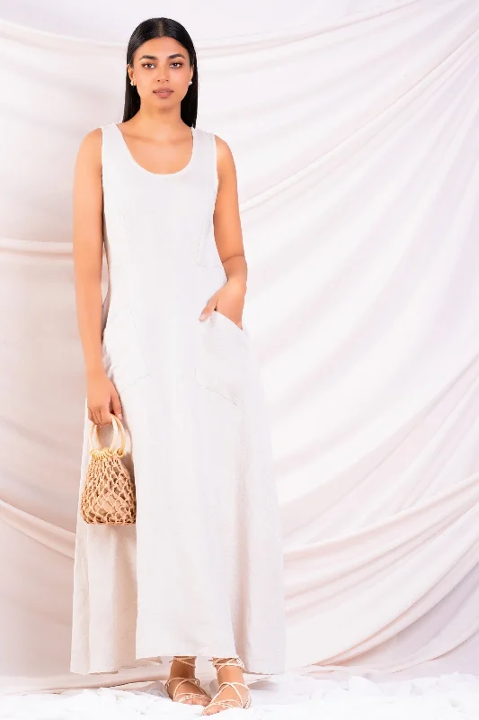 Crazy Price Slashing Beige Linen Maxi Dress