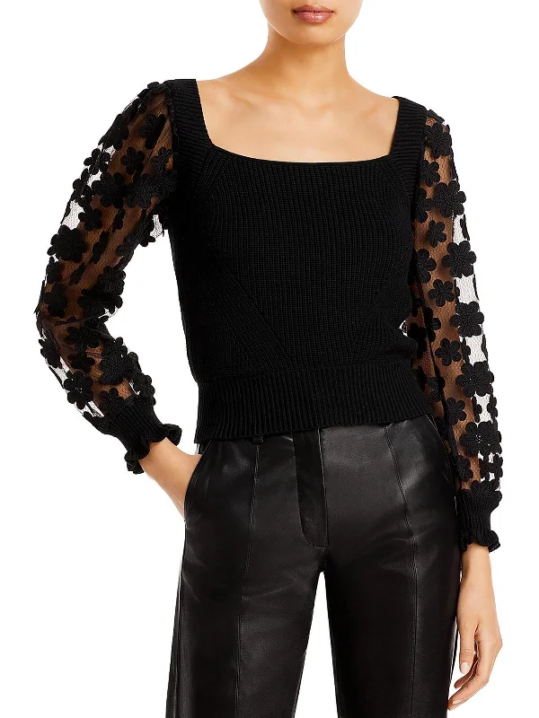 Women's Evening Wear Juliet Womens Applique Sheer Crop Sweater