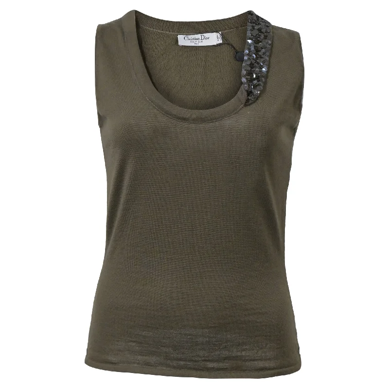 Women's Clothing Online Christian Dior Vest with Sequined Details in Brown Cotton