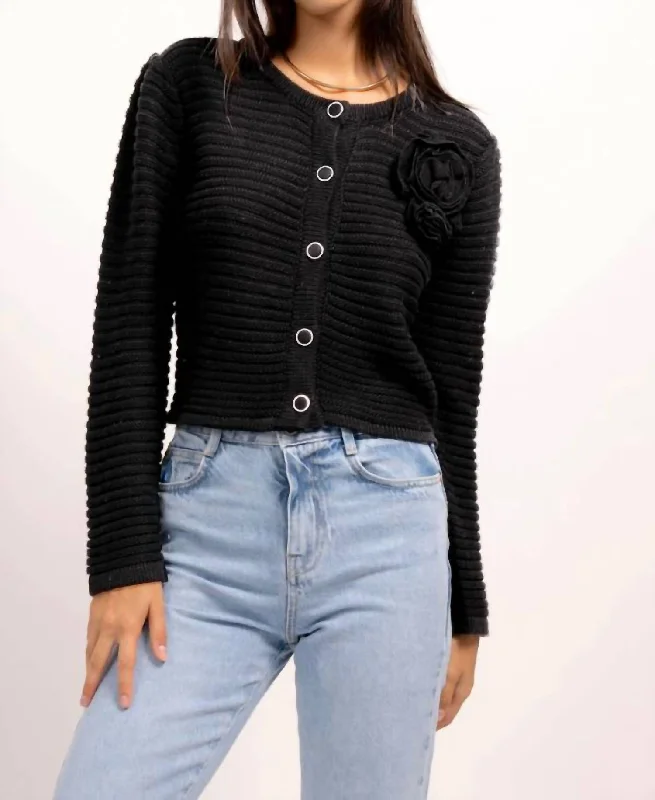 Cheap Women's Clothing Online Leo Rosette Cardigan In Black