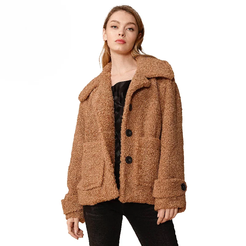 Trendy Women's Fashion Women's Shearling Coat in Brown