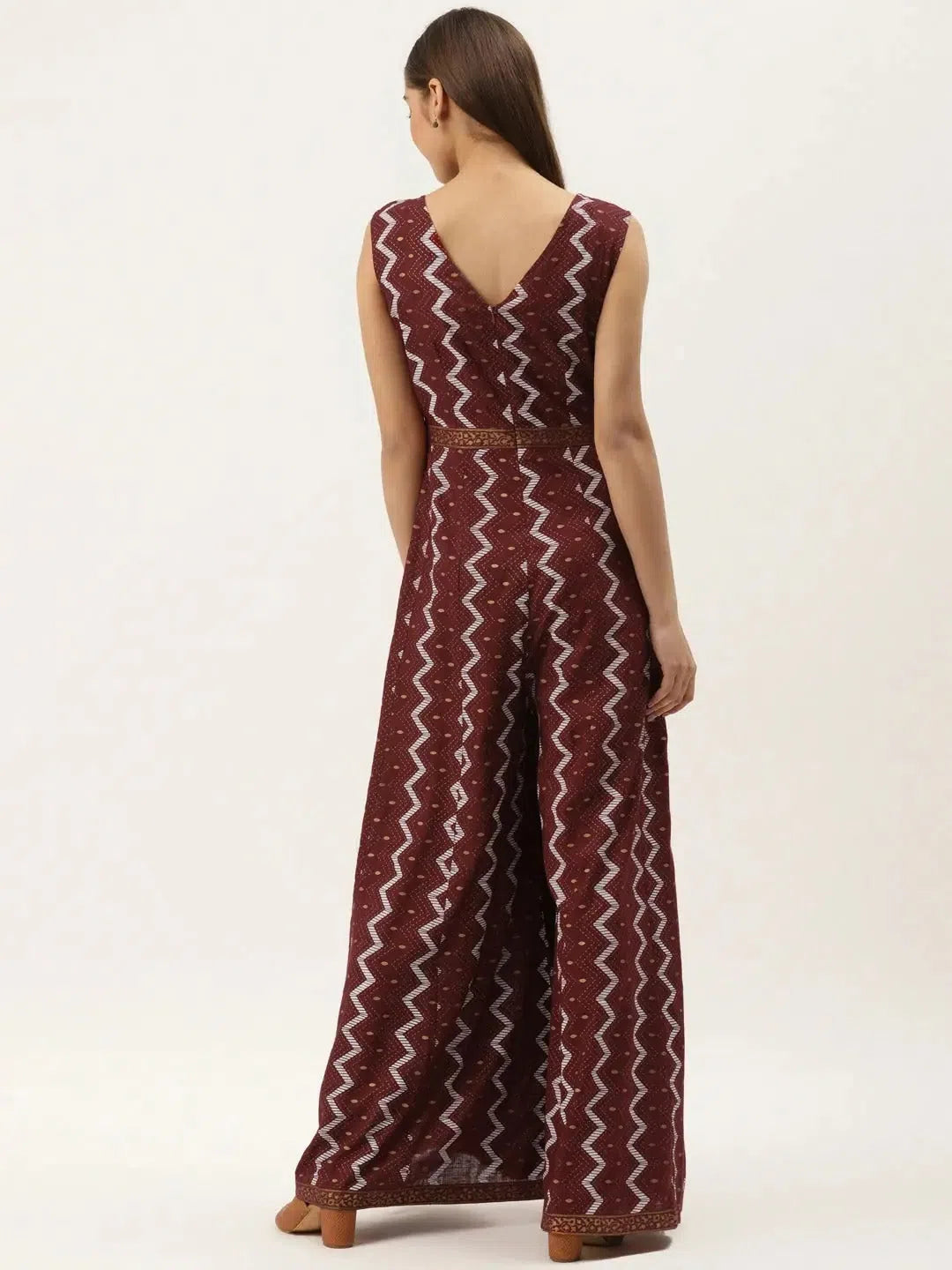 Buy More, Save More Front borders with kalidar pants printed jumpsuit in maroon