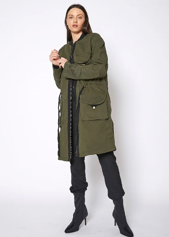 Elegant Women's Clothing Online Women's Zip Up Long Utility Jacket In Olive