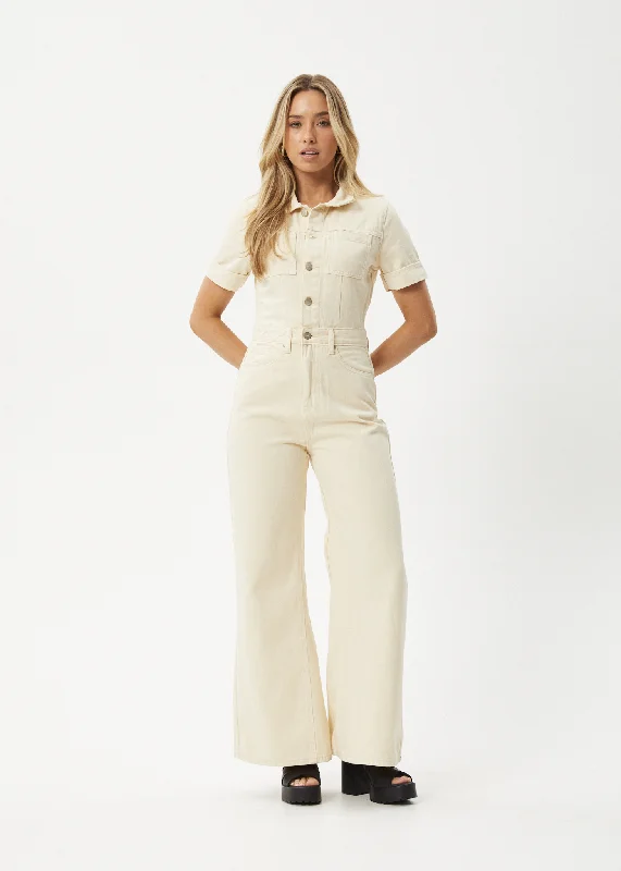 Get The Latest Trends AFENDS Womens Miami - Denim Flared Jumpsuit - Sand