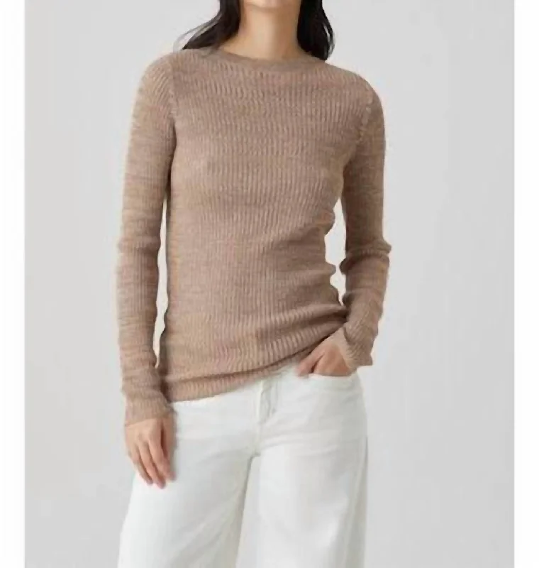 Elegant Clothing Boatneck Longsleeve Top In Taupe