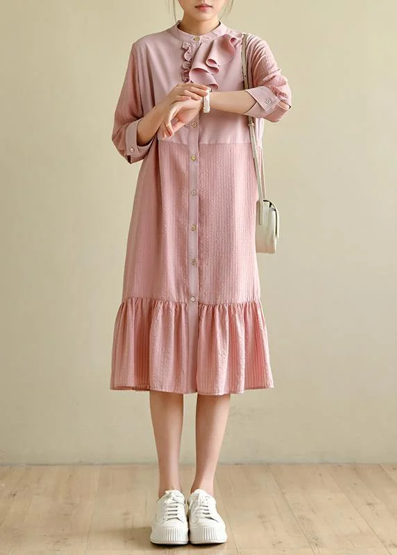 Affordable Women's Clothing Online Simple Ruffles Maxi Patchwork Pink Dresses