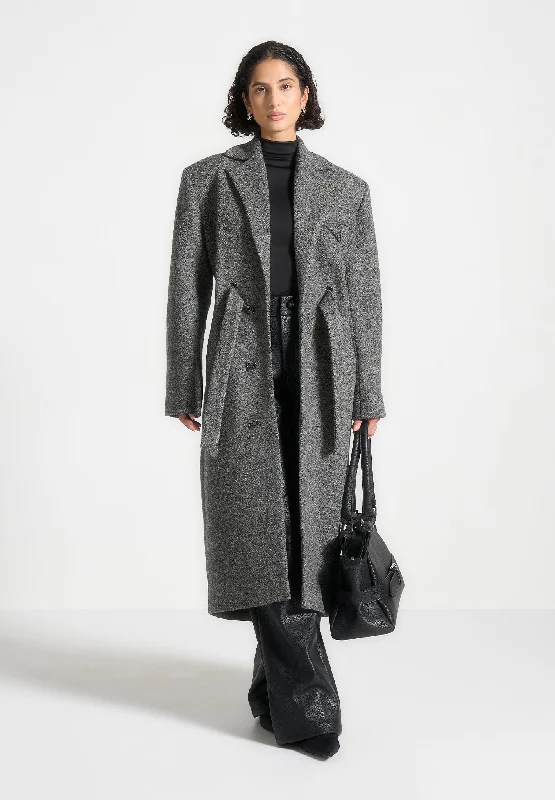 Insane Discount Onslaught Boxy Wool Belted Coat - Grey