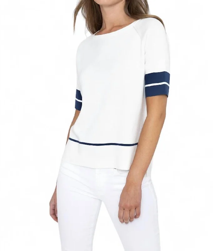 Sale On Clothing Short Sleeve Tipped Hi-Low Pullover In White/eclipse