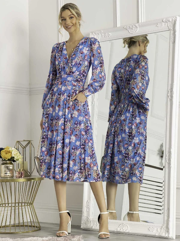 Comfortable Chic Eileen Long Sleeve Mesh Dress, Blue Floral