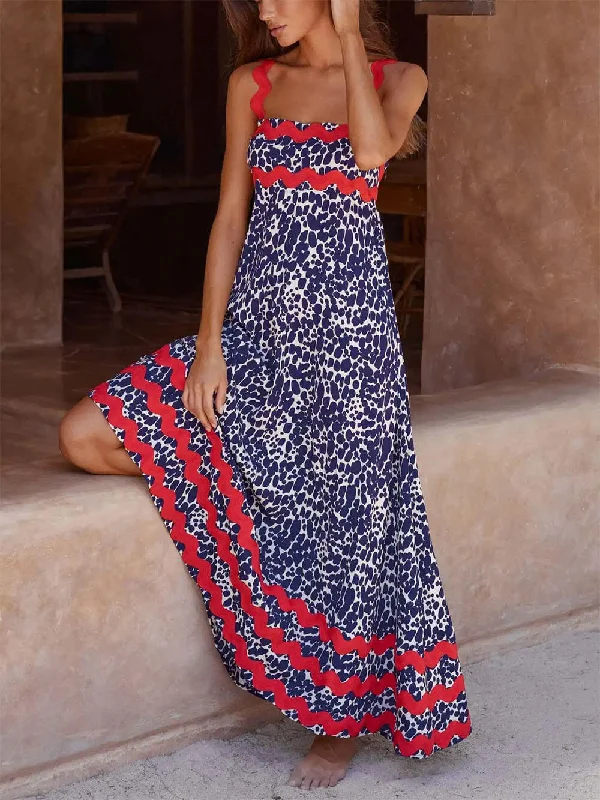 Unleash Your Trendy Side Suspender Print Stylish Maxi Dress