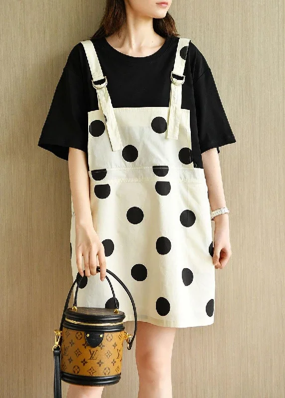 Trendy Women's Wear Collection Women Black Patchwork Dot Summer Dresses Half Sleeve