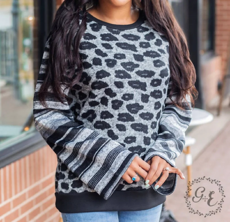 Limited Time Offer Forgetting You Long Sleeve Sweater In Grey Leopard