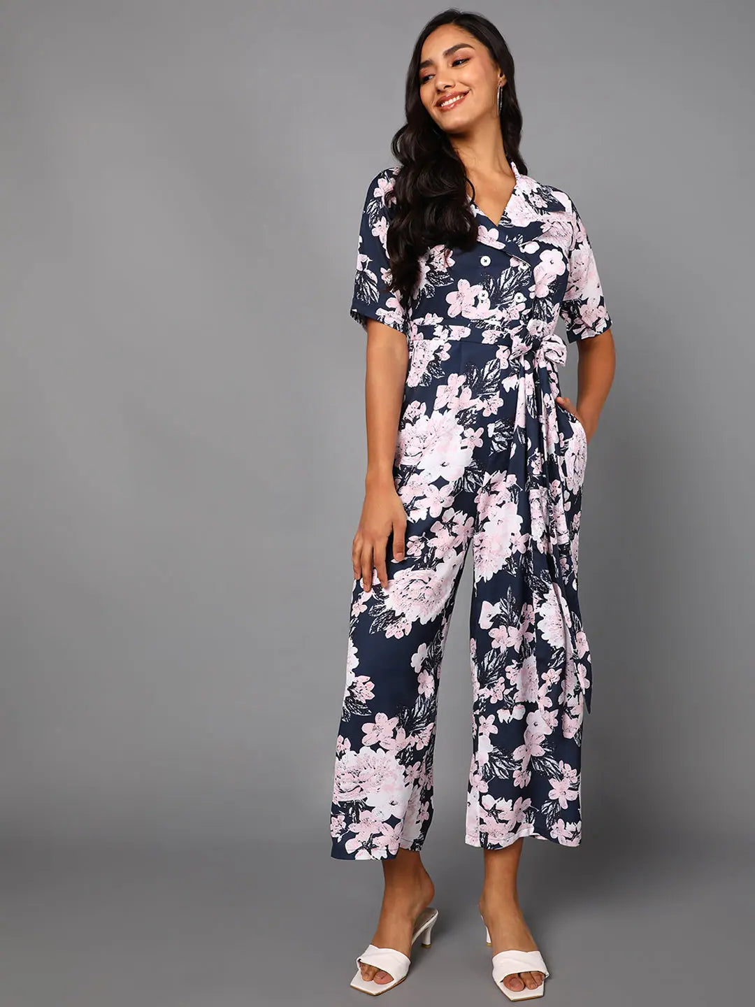 Sophisticated Fashion Women Printed Standard Navy Blue Jumpsuits & Sets