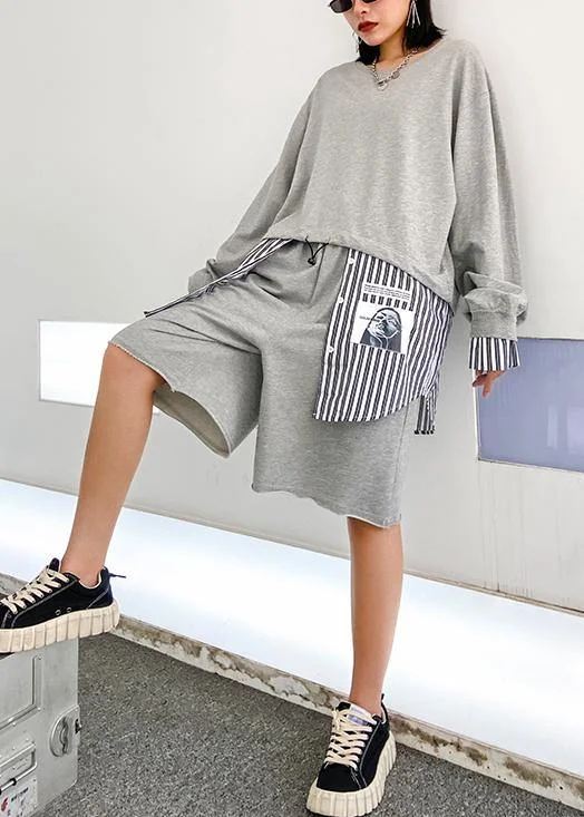 Chic Outfits Casual fashion light gray suit new female early autumn temperament sweater five-point pants two-piece suit