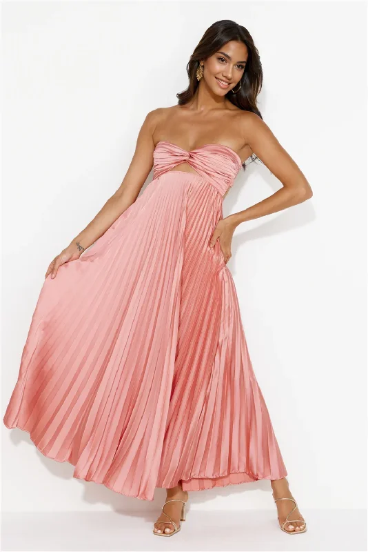 Daily Essentials Clouds Of Love Strapless Pleated Maxi Dress Pink